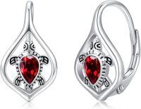wholesale 925 Sterling Silver Red Crystal Turtle Leverback Hoop Earrings - Boho Beach Jewelry for Women-02-Birthstone Turtle (1-January )