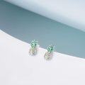 wholesale 925 Sterling Silver Pineapple Stud Earrings with Green Enamel and Yellow CZs - Fashionable Gift for Women & Teenage Girls-0-3