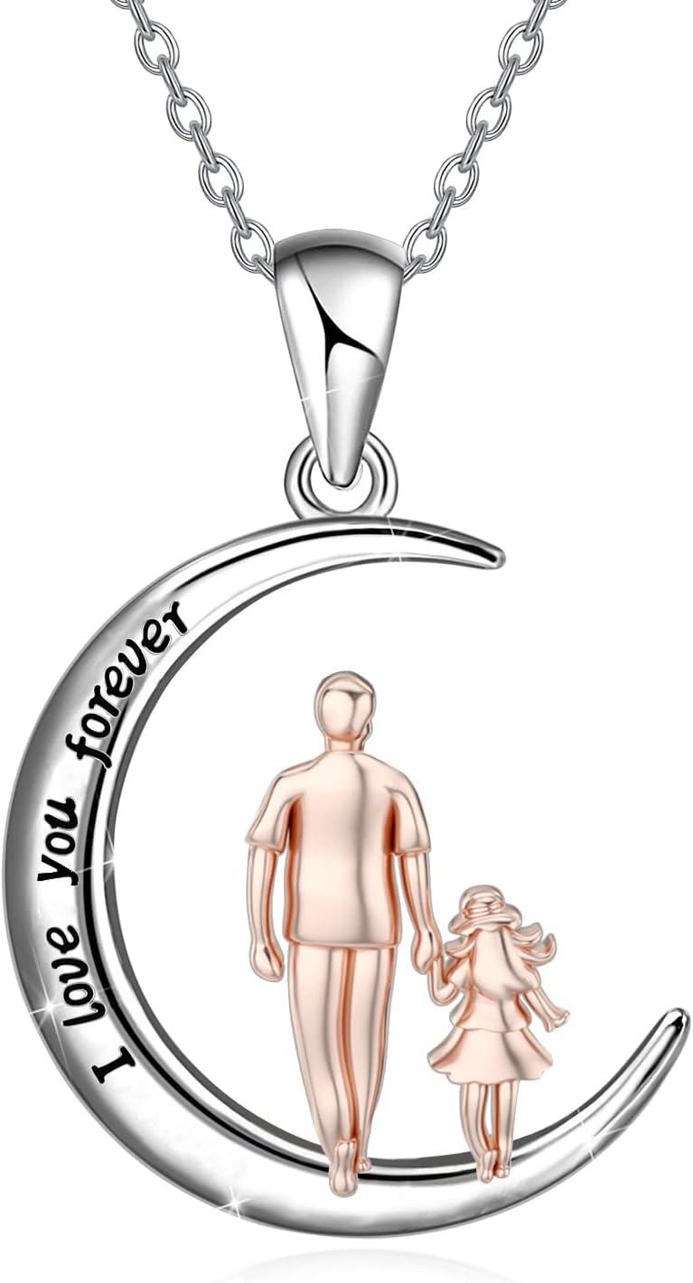 Sterling Silver Sterling Silver Stone Daughter Heart Pendant Necklace from Dad Mom I Love You Forever Jewelry-08-01-Half Moon