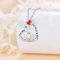 wholesale 925 Sterling Silver Heart-Shaped Red Crystal Pendant Necklace with Family of Four Design - Mother's Day Gift for Mom and Daughter/Son-0-3