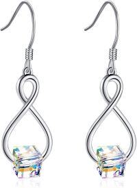wholesale 925 Sterling Silver Infinity Cube Austrian Crystal Leverback Earrings-B - Infinity Crystal Dangle Earrings