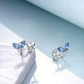 wholesale 925 Sterling Silver Blue Austrian Crystal Butterfly Studs for Non-Pierced Ears - Gifts for Women & Girls-0-3