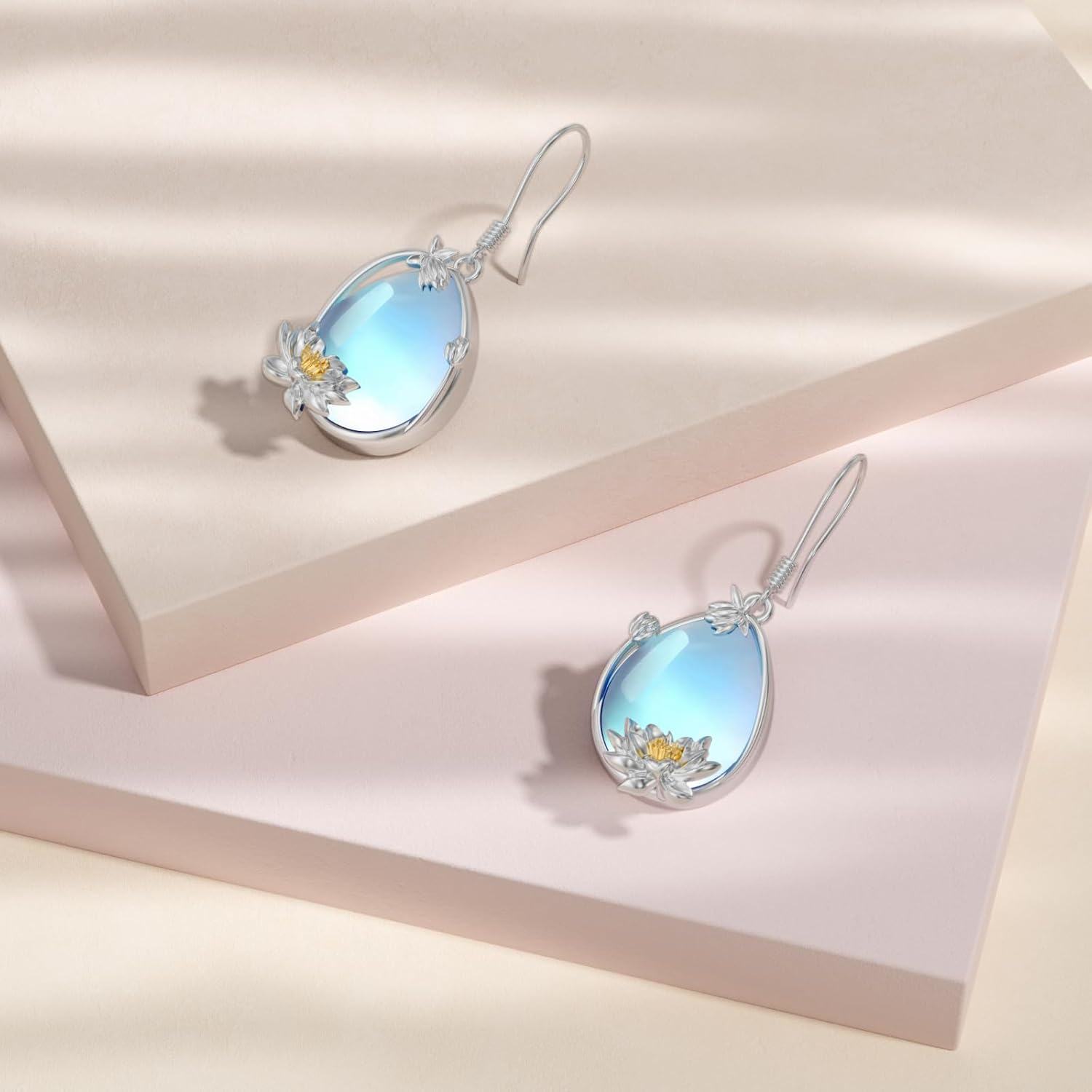 wholesale 925 Sterling Silver Teardrop Moonstone Flower Drop Earrings-0-2