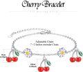 wholesale 925 Sterling Silver Cherry Daisy Charm Anklet for Women Girls Beach Foot Chain  6-8 Adjustable Length-0-4