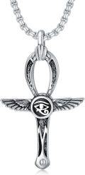 wholesale 925 Sterling Silver Egyptian Cross with Eye of Horus and Wings Pendant Necklace-0-0