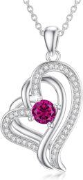wholesale TOUPOP Mothers Day Gifts For Mom Heart Necklace For Women Sterling Silver Love Heart Pendant Necklace With July Birthstone Ruby Jewelry Gifts For Women -0-0