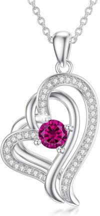wholesale TOUPOP Mothers Day Gifts For Mom Heart Necklace For Women Sterling Silver Love Heart Pendant Necklace With July Birthstone Ruby Jewelry Gifts For Women -undefined