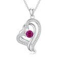 TOUPOP Sterling Silver Ruby Heart Necklace July Birthstone Gift For Mom-0-0