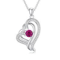TOUPOP Sterling Silver Ruby Heart Necklace July Birthstone Gift For Mom-undefined