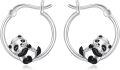 wholesale 925 Sterling Silver Panda Bear Huggable Hoop Earrings for Women - Cute Animal  Set-0-0