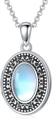 wholesale 925 Sterling Silver Oval Rainbow Moonstone Locket Necklace for Women Gifts-10-Style 10