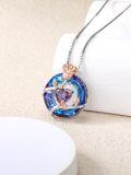 wholesale TOUPOP Birthstone Necklace For Women 925 Sterling Silver Rose Flower Pendant Blue Circle Crystal Jewelry Birthday Gifts -0-4