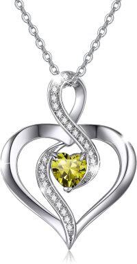 wholesale 925 Sterling Silver Birthstone Heart Necklace Infinity Love Pendant-Silver-08-Aug