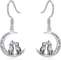 wholesale 925 Sterling Silver Wolf Moon Drop Earrings - I Love You Forever Gift for Her-Wolf