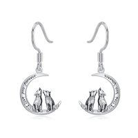 wholesale 925 Sterling Silver Wolf Moon Drop Earrings - I Love You Forever Gift for Her-Wolf