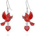 wholesale 925 Sterling Silver Red Cardinal Heart Drop Earrings s for Women-0-0