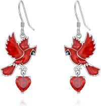 wholesale 925 Sterling Silver Red Cardinal Heart Drop Earrings s for Women-Cardinal