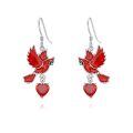 wholesale 925 Sterling Silver Red Cardinal Earrings With Heart Pendant-0-0