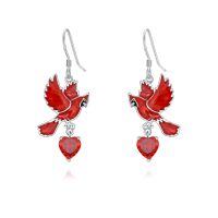 wholesale 925 Sterling Silver Red Cardinal Earrings With Heart Pendant-Cardinal