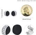 wholesale 925 Sterling Silver Black Onyx and Cubic Zirconia Stud Earrings - Hypoallergenic Round Design for Men & Women-0-2