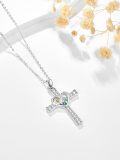 wholesale 925 Sterling Silver Heart Mountain Abalone Shell Cross Necklace with Cubic Zirconia and Yellow Gold Plated Centerpiece for Women's Religious Gifts-0-2