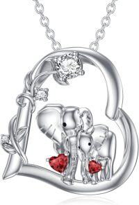 wholesale Sterling Silver Moissanite Birthstone Elephant Family Mom Necklace 18+2 Chain-Jan-Garnet