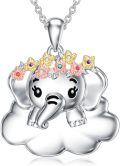 wholesale 925 Sterling Silver Colorful Crystal Elephant Flower Crown Pendant Necklace for Women Girls -0-0