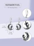 wholesale 925 Sterling Silver Moon & Star Black Cat Drop Earrings-0-1