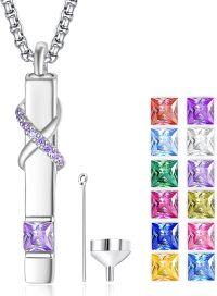 wholesale 925 Sterling Silver Birthstones Urn Necklace for Ashes Infinity Cube Cremation Pendant-06 June - Alexandrite