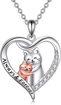 wholesale 925 Sterling Silver Cat Family Pendant Necklaces for Women Girls s Always Forever Love Heart Charm Chain 4 Cats Design-02-cat