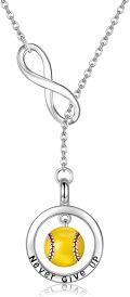 wholesale 925 Sterling Silver Yellow Enamel Softball Infinity Pendant Necklace Gift for Women Girls-0-0