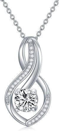 wholesale White Gold Plated 925 Sterling Silver Round Cut Cubic Zirconia Infinity Pendant Necklace for Women s-Infinity Necklace-1