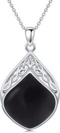 wholesale Sterling Silver Natural Stone Celtic Knot Teardrop Pendant Necklace-0-48