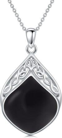 wholesale Sterling Silver Natural Stone Celtic Knot Teardrop Pendant Necklace-Black Onyx