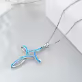 TOUPOP Sterling Silver Blue White Opal Celtic Cross Pendant Necklace-0-4