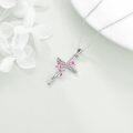 wholesale 925 Sterling Silver Pink Lotus Flower Cross Pendant Necklace for Women-0-3
