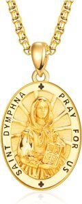 wholesale Gold 925 Sterling Silver Catholic Patron Saint Dymphna Medal Necklace Pendant Amulet -0-0