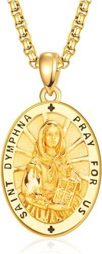 wholesale Gold 925 Sterling Silver Catholic Patron Saint Dymphna Medal Necklace Pendant Amulet -17a-St Dymphna-Gold-17a-St Dymphna-Gold