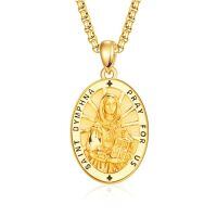 wholesale Gold 925 Sterling Silver Catholic Patron Saint Dymphna Medal Necklace Pendant Amulet -17a-St Dymphna-Gold-17a-St Dymphna-Gold