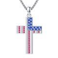 wholesale 925 Sterling Silver 925 USA Flag Cross Pendant Necklace w/Red Crystals for Men/Women-0-0