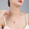 wholesale Rose Gold 925 Sterling Silver Red Crystal Heart Pendant Necklace for Women Romantic Gift Jewelry-0-4