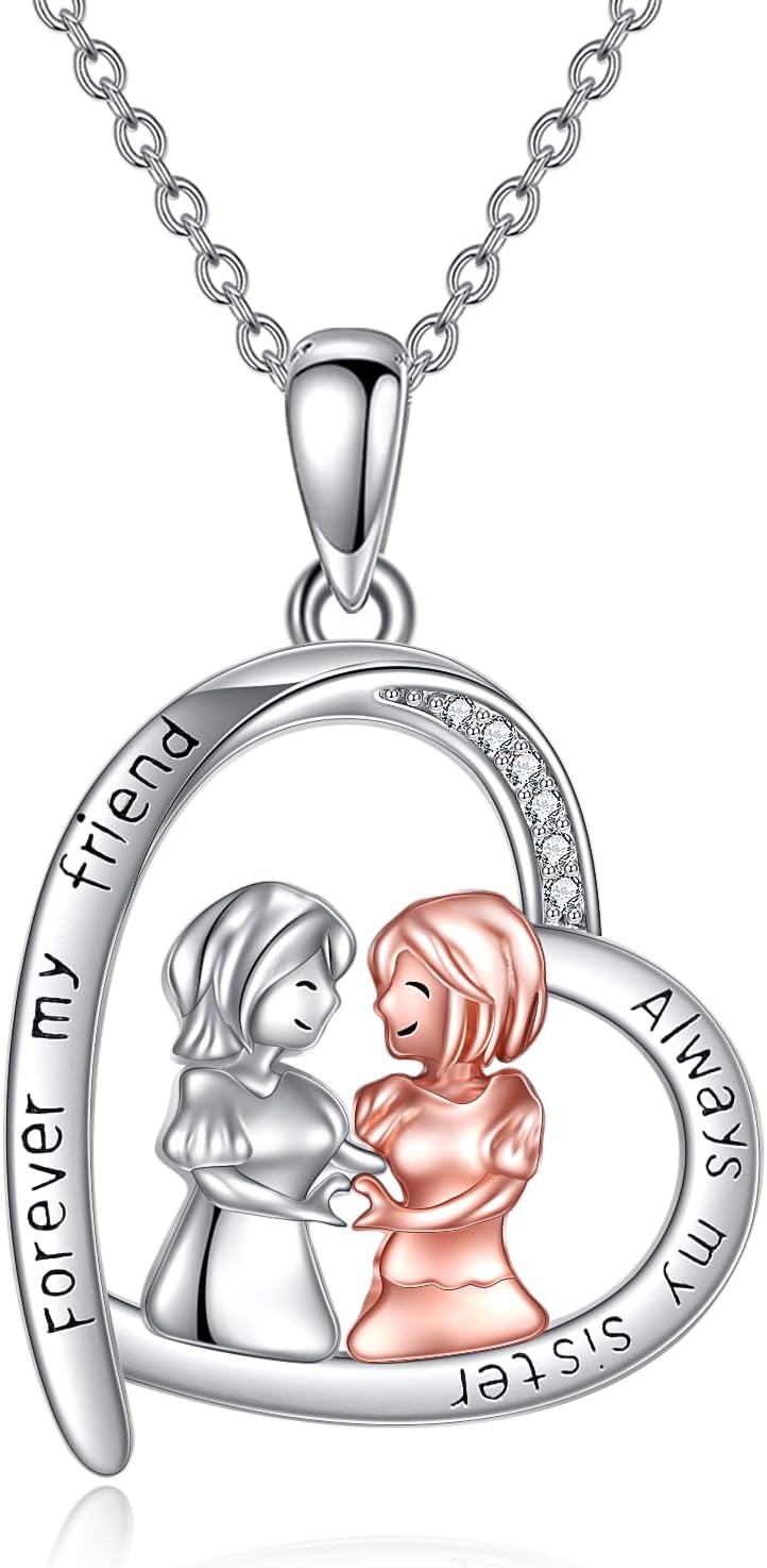 Sterling Silver Heart Pendant Necklace Sister Gift for Women Girls-0-0