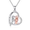 wholesale 925 Sterling Silver Heart Pendant Necklace with Sisters Design - Forever My Friend Always My Sister s for Women and Girls-0-0