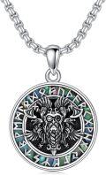 wholesale 925 Sterling Silver Viking Pendant Necklace for Men - Odin's Head & Ravens Design-0-0