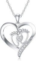 wholesale 925 Sterling Silver Heart with Cubic Zirconia Baby Feet Pendant Necklace for Women and Expectant Mothers Gifts-0-0