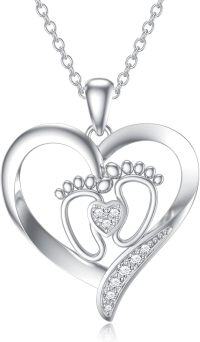 wholesale 925 Sterling Silver Heart with Cubic Zirconia Baby Feet Pendant Necklace for Women and Expectant Mothers Gifts-Babyfeet-style 1
