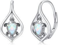 wholesale 925 Sterling Silver Opal Turtle Leverback Hoop Earrings - Boho Beach s for Women-01-Turtle(White Opal)