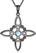 wholesale 925 Sterling Silver Moonstone Celtic Witch Knot Cross Pendant Necklace Pagan Jewelry-0-0