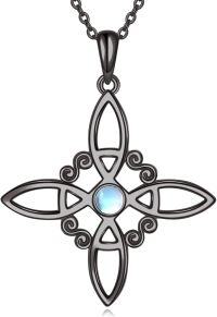 wholesale 925 Sterling Silver Moonstone Celtic Witch Knot Cross Pendant Necklace Pagan Jewelry-moonstone knot necklace