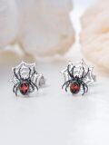wholesale 925 Sterling Silver Spider Web Stud Earrings with Red Crystal Eyes Halloween  for Women-0-4